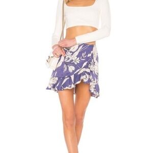 Lovers + Friends Affection Blue Floral Skirt Faux Wrap